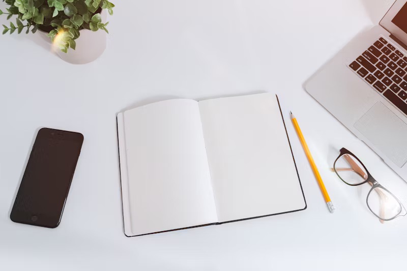 an open notebook on a desk